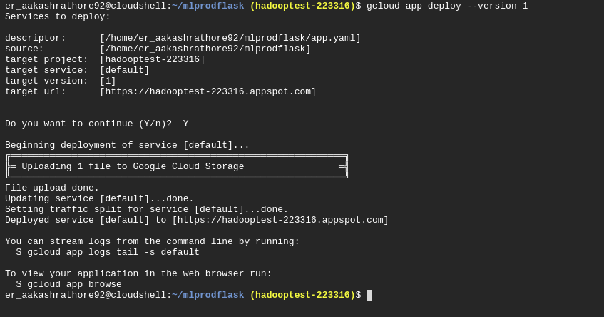 Successful deployment of Machine Learning Flask app in google app engine